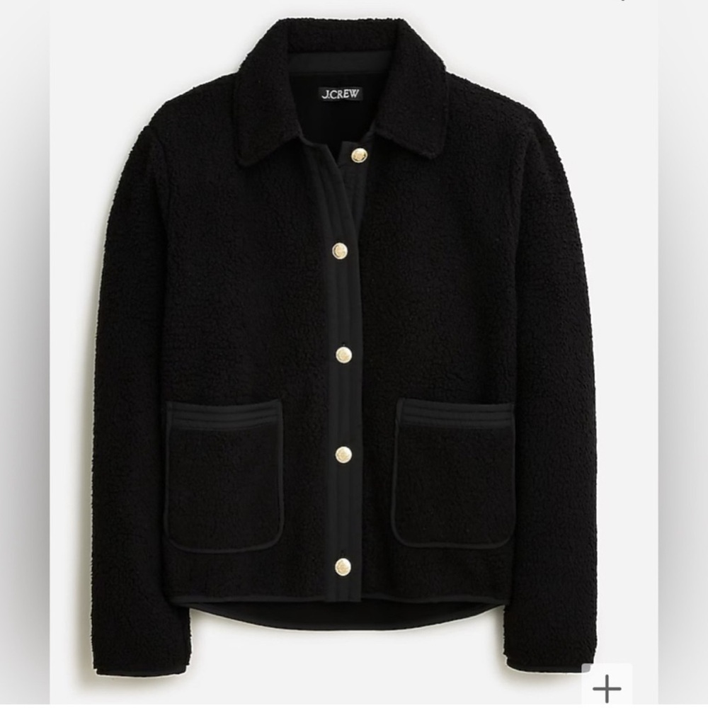 J.Crew Teddy Sherpa Lady Jacket Gold Buttons Small Black Preppy Classic Chic - Picture 3 of 15